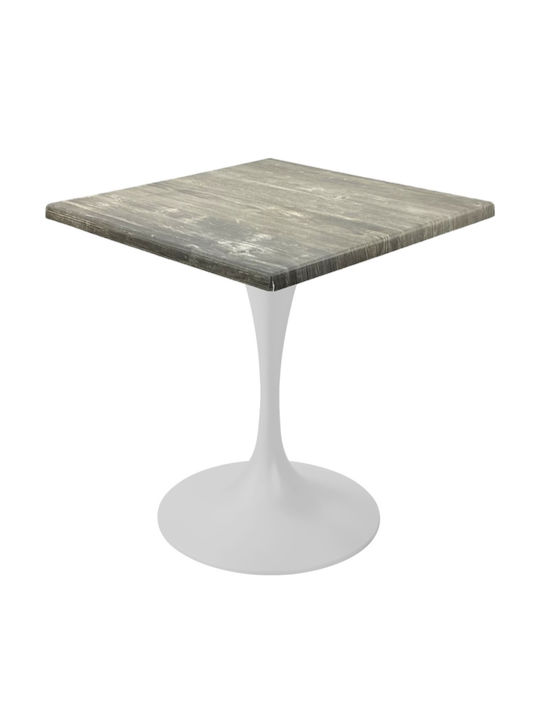 Masa Pătrată Bar Din Lemn Cu Ramă Metalică Albă 70x70x74cm