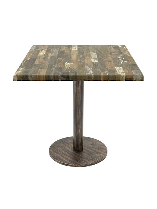 Masa Pătrată Bar Din Lemn Cu Ramă Metalică Vintage Bronz Aspect Antic 80x80x74cm