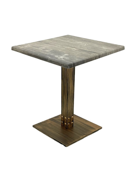 Masă Pătrată Bar Din Lemn Cu Ramă Metalică Vintage Bronz Aspect Antic 70x70x74cm