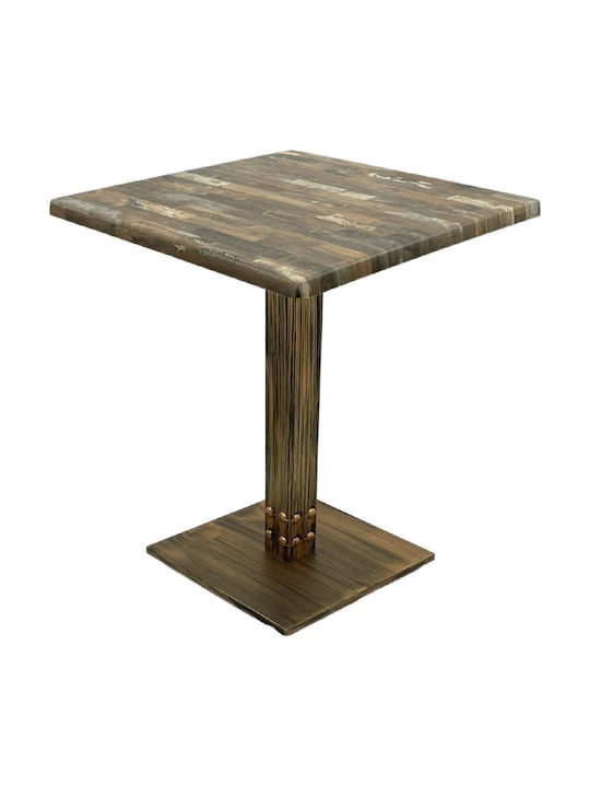 Masă Pătrată Bar Din Lemn Cu Ramă Metalică Vintage Bronz Antichizat 70x70x74cm