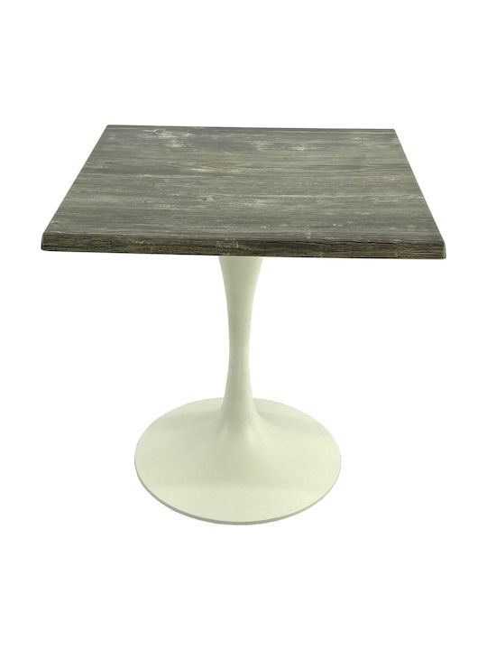 Masă Pătrată Bar Din Lemn Cu Ramă Metalică Old Pine Alb 80x80x74cm