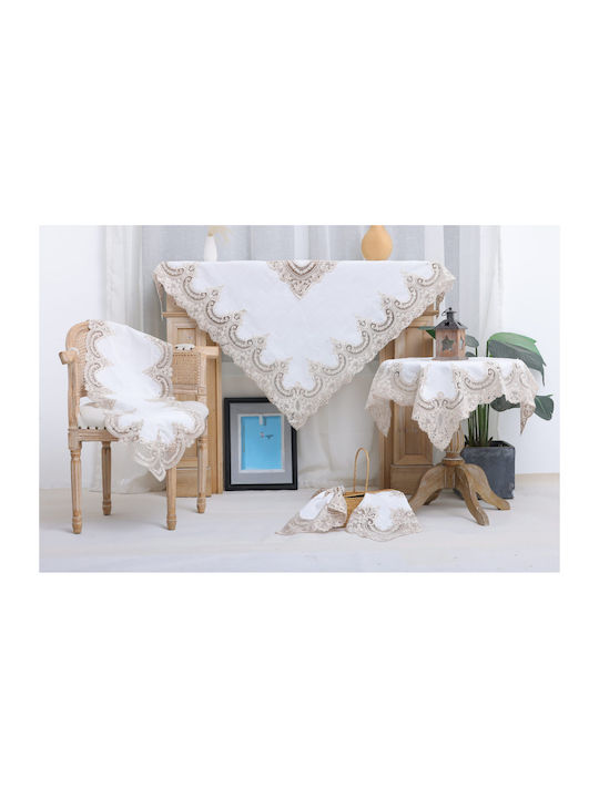 Liolios Home Tablecloth Linen with Embroidery Set 3pcs Pls-7b027 Lt Coffee