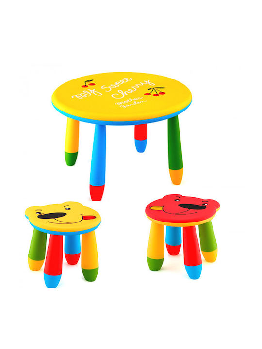 Set Masă cu Scaune pentru Copii din Plastic Galben Raki
