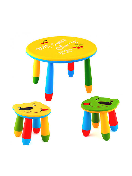 Set Masă cu Scaune pentru Copii din Plastic Galben Raki