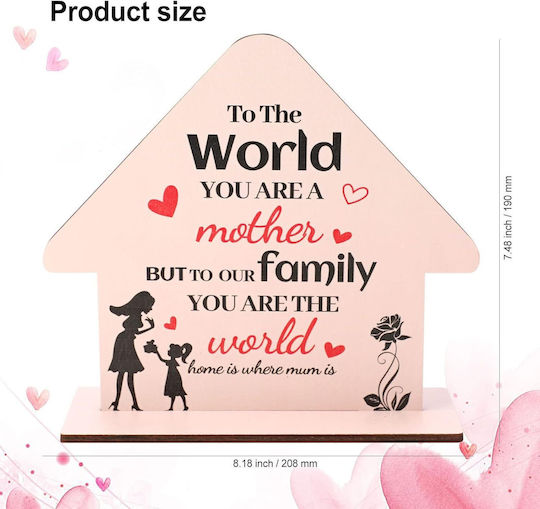 Wooden Plaque Mom House Shape English Inscriptions 21x19 Cm