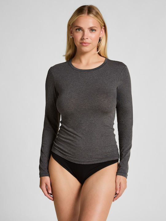 Hunkemöller Χειμερινή Γυναικεία Βαμβακερή Μπλούζα Πιτζάμας Γκρι