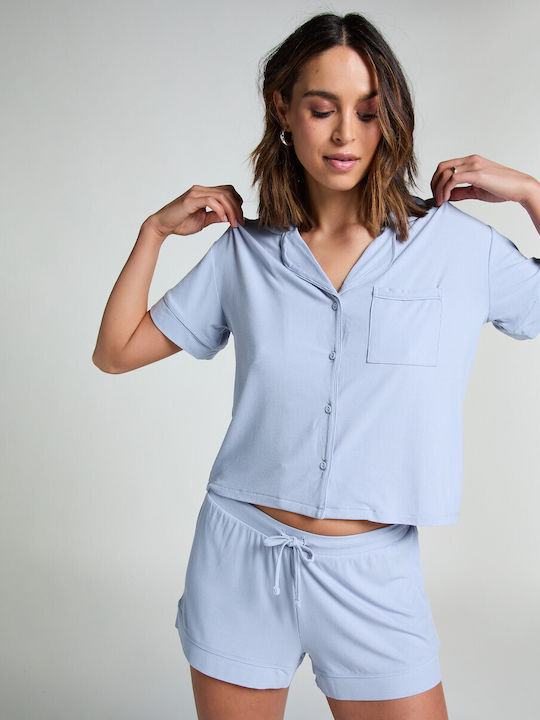Hunkemöller Winter Damen Pyjama-Oberteil Blau