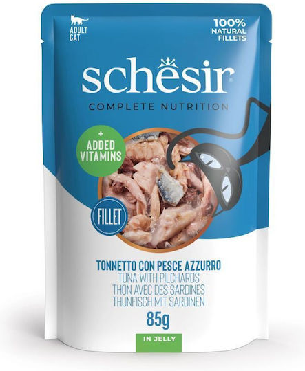 Schesir Wet Food for Cats in Pouches with Tuna, Sardine, Meat and Rice Gluten-Free 85gr