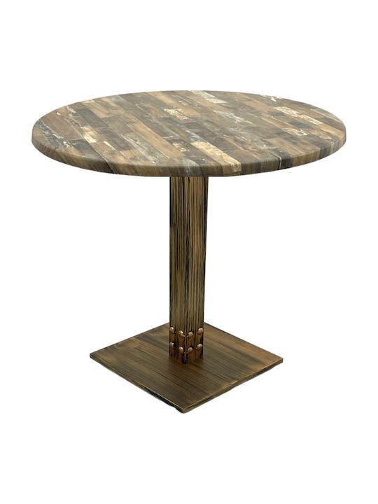 Masă Bar pentru Spații Mici Exterioare Din Lemn cu Ramă Metalică Vintage Bronz 80x80x74 cm