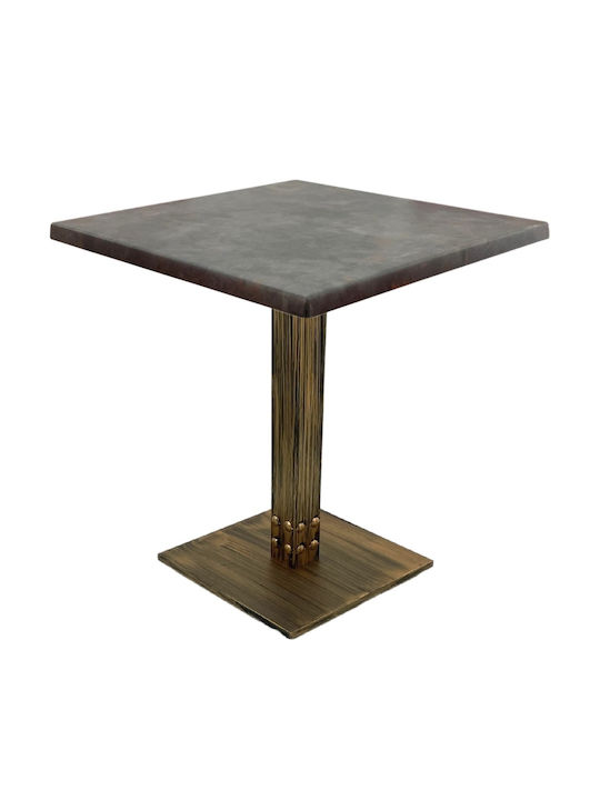 Masă Bar pentru Spații Mici Exterioare Din Lemn cu Ramă Metalică Bronz 80x80x74 cm