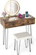 Costway Makeup Table Mirror Lighting Charging Station & Seat Frisiertisch Kosmetiktisch Hu11203de-cf