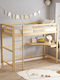 Pat Pentru Copii Tip Loft Bed Single Cu Birou Bej Pentru Saltea 90x190cm
