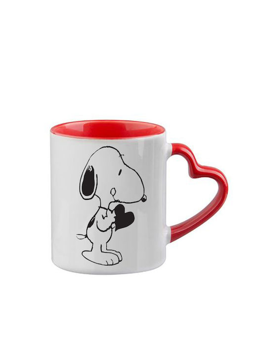 Snoopy Tasse Rote Griff Herz Innen