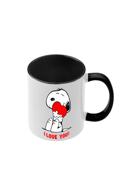 Snoopy Schwarze Tasse Mit Griff Innen