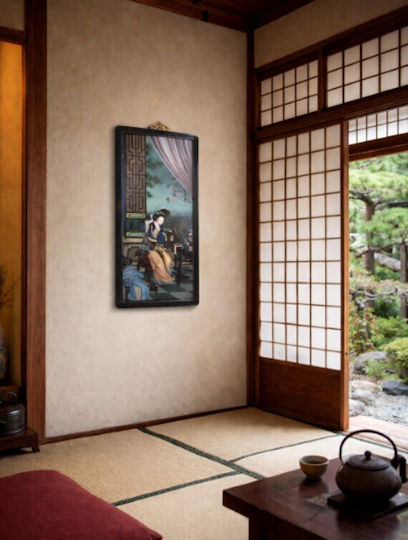 Стъклен Панел Geisha 35x70см Дървена Рамка Махагон Galifas 5504870 Galifas