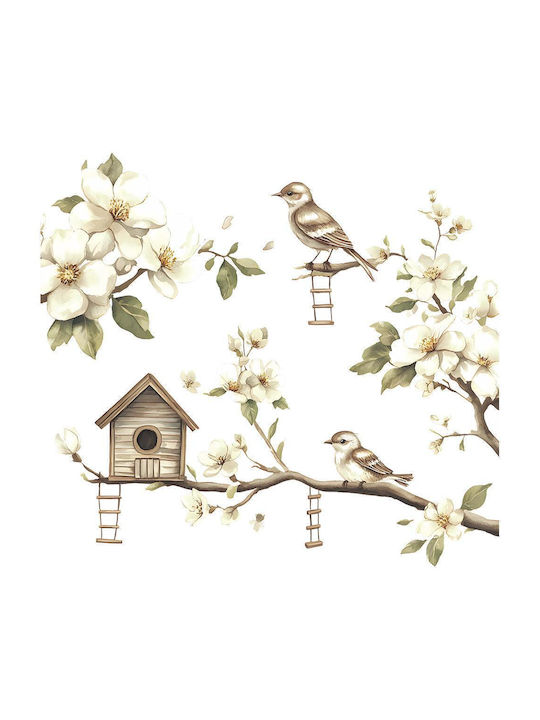 Autocolant Decorativ Perete Mobilă Autoadeziv Pvc Păsări Pe Copac Design Floare De Cireș Dimensiune 60 X 40 Cm Original Deals