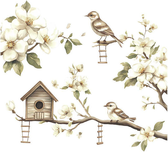 Decorative Sticker Wall Furniture Self-adhesive Pvc Birds On Tree Cherry Blossom Design Size 60 X 40 Cm Original Deals