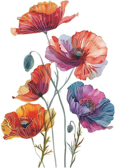 Autocolant Decorativ Perete Mobilă Fereastră Design Flori De Mac Colorate Autocolant Autoadeziv Pvc Vinil Dimensiune 88 X 60 Cm Premium Original Deals