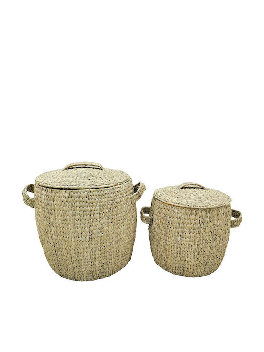 InTheBox Set of Decorative Baskets Straw with Lid 45x45x50cm 2pcs