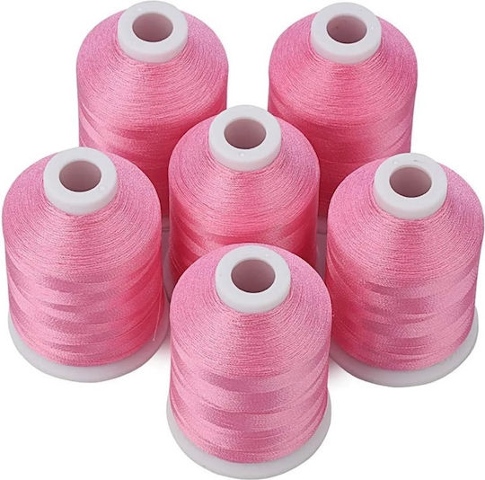 Embroidery Threads Set 6 Spools 1000 M Pink Colour