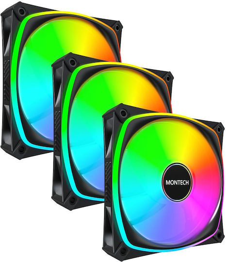 Montech AX120 PRO Case Fan (1600rpm / 72.3cfm) με RGB Φωτισμό και Σύνδεση 3-Pin / 4-Pin PWM 3τμχ