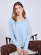 Celestino Women's Sweater Round Neck Loose Fit Light Blue