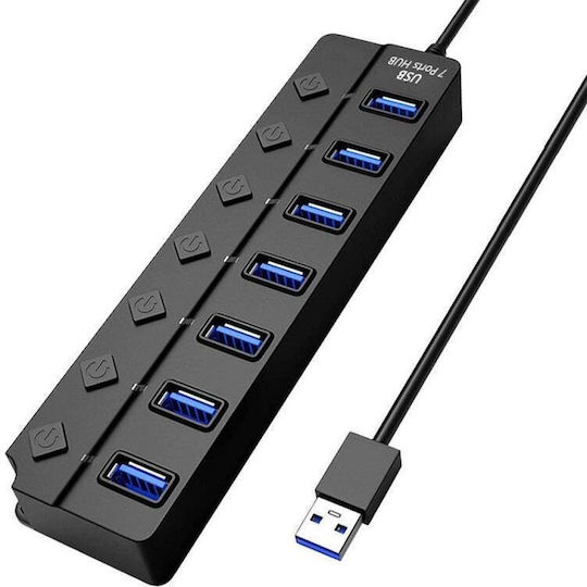 Hub USB 7 Porturi Huba2401 7 X USB 2.0 Alimentare Indicator LED Comutator Independent Negru