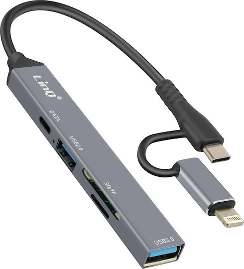 Linq USB-C Lightning OTG USB-Hub 1x USB-C Anschluss + 2x USB + SD TF Karte Schwarze
