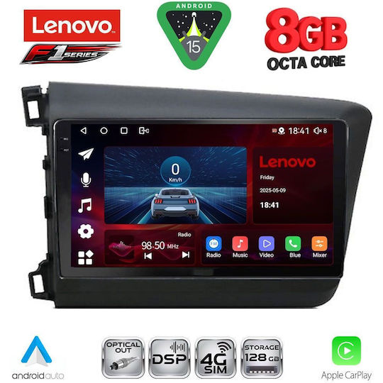 Lenovo Ηχοσύστημα Αυτοκινήτου για Honda Civic 2012-2016 (Bluetooth/USB/WiFi/GPS/Apple-Carplay/Android-Auto) με Οθόνη Αφής 9"