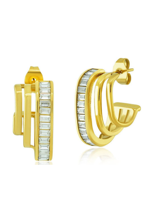 Bijou Box Earrings Hoops made of Steel Gold Plated with Stones
