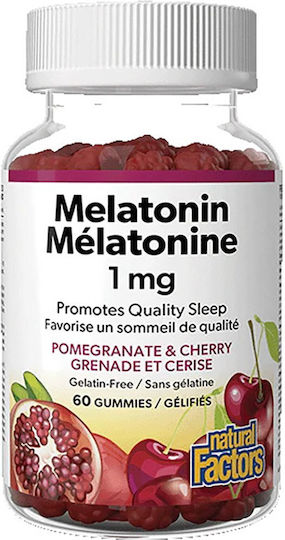 Natural Factors Melatonin 1mg Supplement for Sleep 60 Gummies Pomegranate & Cherry