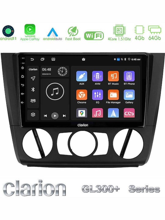 Clarion Car Audio System for BMW E81 / E82 / E87 2007-2011 with A/C (Bluetooth/USB/AUX/WiFi/GPS/Apple-Carplay/Android-Auto) with Touch Screen 9"