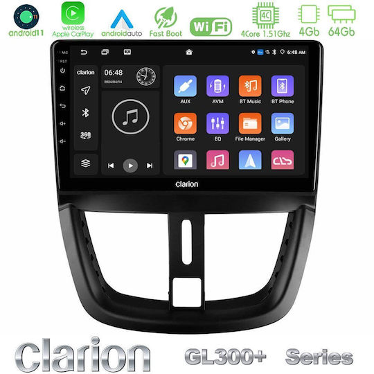 Clarion Car Audio System for Peugeot 207 2006-2012 (Bluetooth/USB/AUX/WiFi/GPS/Apple-Carplay/Android-Auto) with Touch Screen 9"