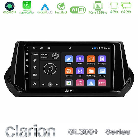 Clarion Car Audio System for Peugeot 208 2019-2023 (Bluetooth/USB/AUX/WiFi/GPS/Apple-Carplay/Android-Auto) with Touch Screen 9"