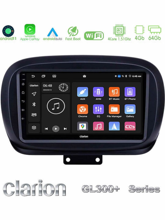 Clarion Car Audio System for Fiat 500X 2015-2020 (Bluetooth/USB/AUX/WiFi/GPS/Apple-Carplay/Android-Auto) with Touch Screen 9"