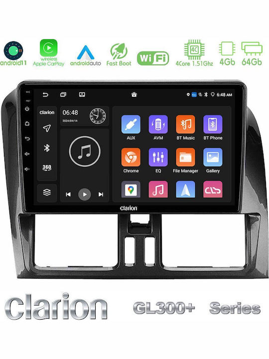 Clarion Car Audio System for Volvo XC 60 2009-2012 (Bluetooth/USB/AUX/WiFi/GPS/Apple-Carplay/Android-Auto) with Touch Screen 9"