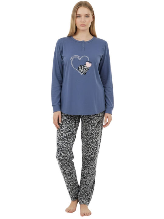 Lovelx Homewear Χειμερινό Γυναικείο Σετ Πιτζάμας Βαμβακερό Ραφ