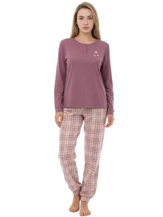 Lovelx Homewear Χειμερινό Γυναικείο Σετ Πιτζάμας Βαμβακερό Σάπιο Μήλο
