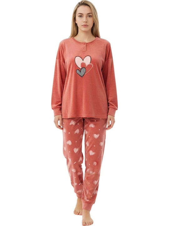 Lovelx Homewear Χειμερινό Γυναικείο Σετ Πιτζάμας Πορτοκαλί