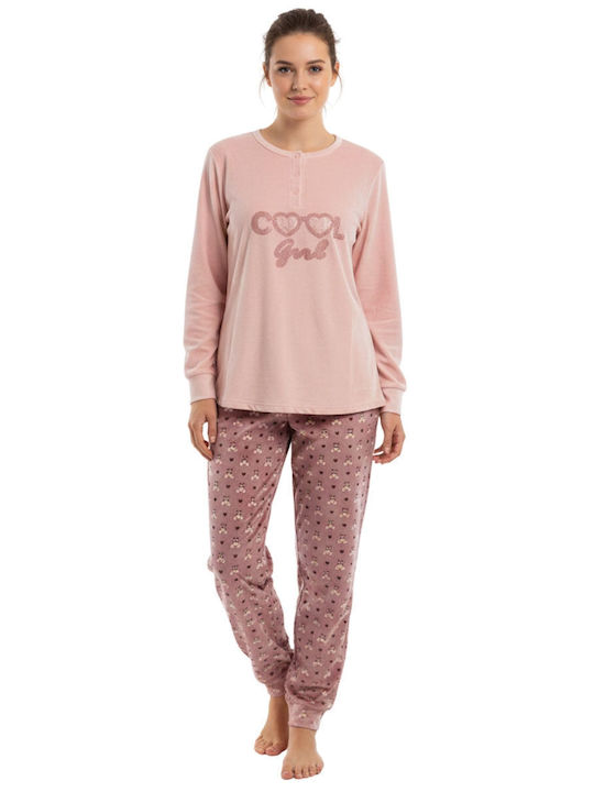 Lovelx Homewear Χειμερινό Γυναικείο Σετ Πιτζάμας Σομόν