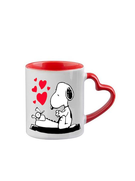 Snoopy Tasse Rote Griff Herz Innen