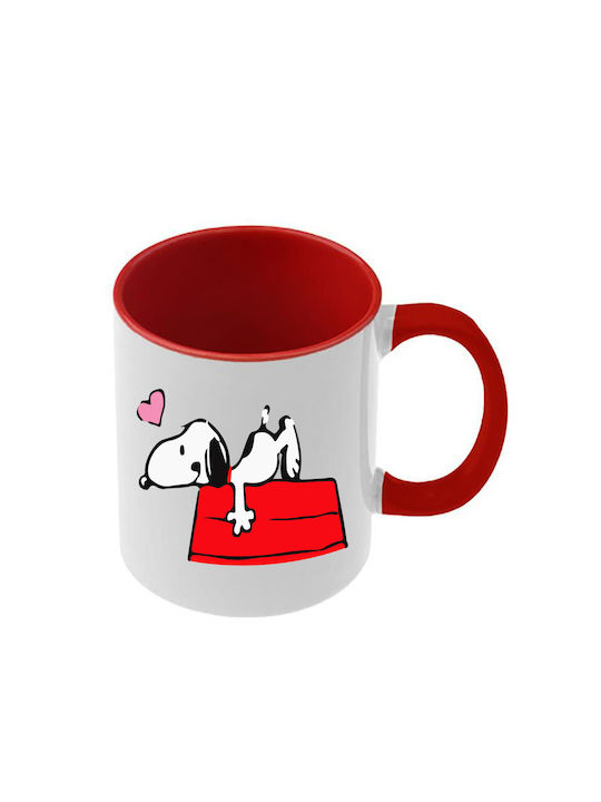 Snoopy Tasse Rote Griff Innenseite