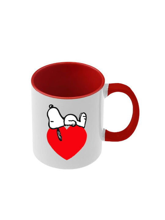 Snoopy Tasse Rote Griff Innenseite
