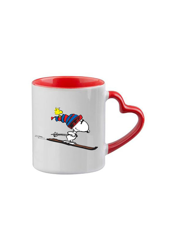 Snoopy Tasse Rote Griff Herz Innen