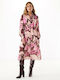 Summer Midi Shirt Dress Long Sleeve Pink