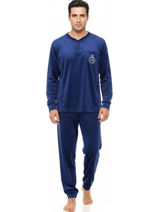 Lovelx Homewear Χειμερινή Ανδρική Πιτζάμα Μπλε