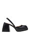 Leder Pumps mit Chunky hohem Absatz Schwarz