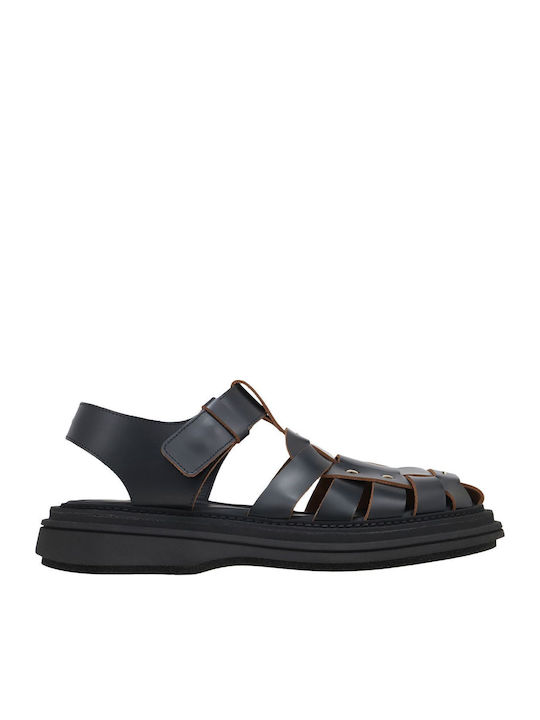 Leather Women's Flat Sandals in Black Color