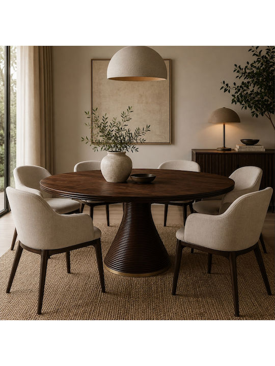 Rotund Masă Sala de mese din Lemn Masiv Brown, Gold 150x150x77buc