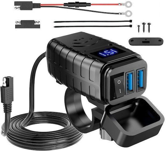 Raistar Waterproof Motorcycle Charger with Ports: 2xUSB